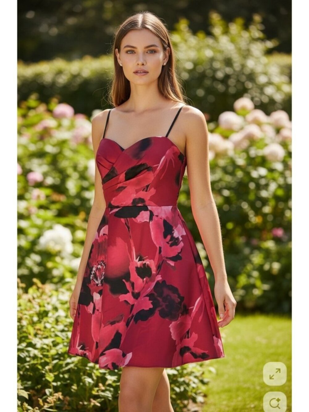 Aidan Mattox Cocktail Dress 4 Red Floral Fit Flare Sweetheart Party Mini NWT